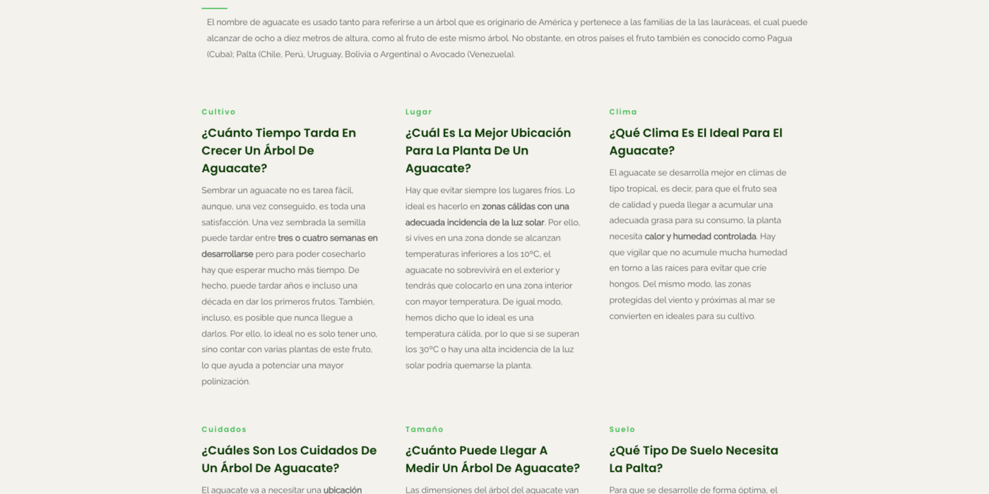 Inversión en Aguacate - copywriting para web corporativa